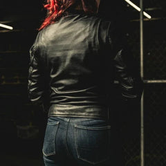 Women’s Motorcycle Leather Jacket. Lightweight Cowhide with Armor Pockets-2