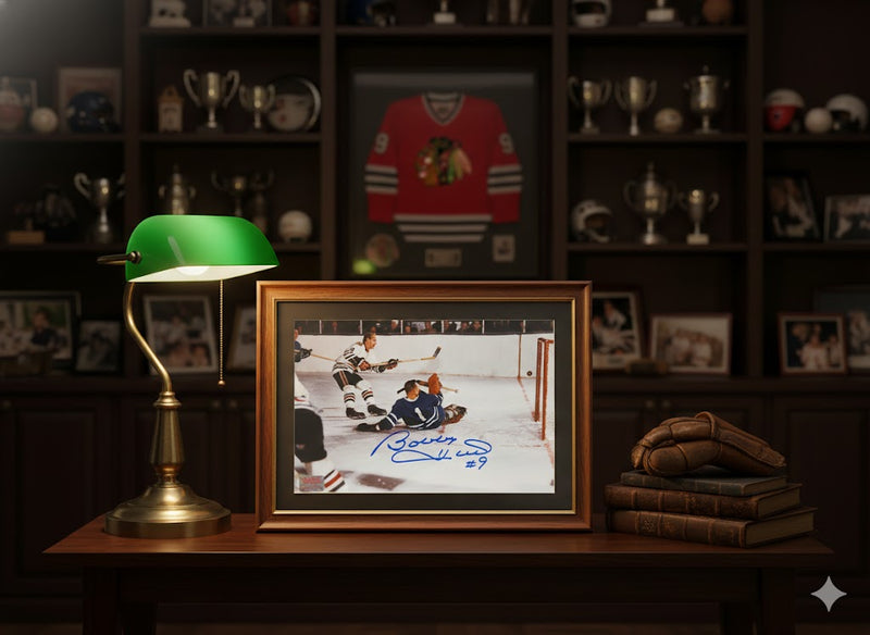 Bobby Hull Scores on Johnny Bower Signed 8x10 Photograph-2