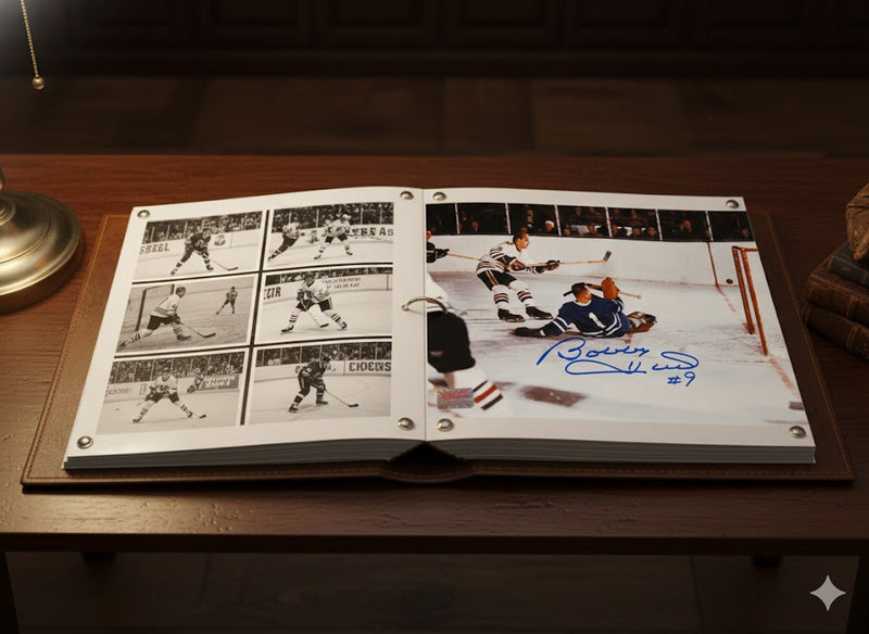 Bobby Hull Scores on Johnny Bower Signed 8x10 Photograph-3