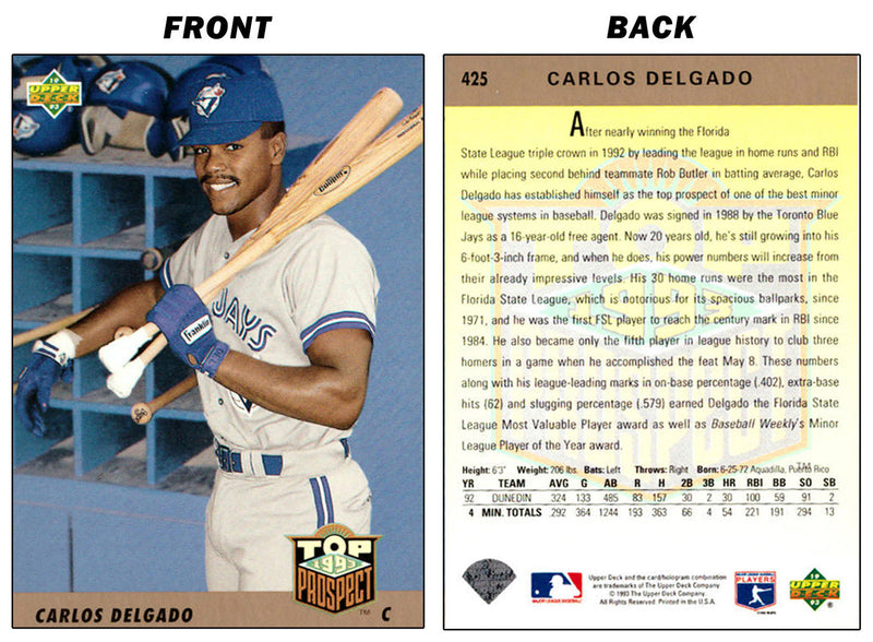 Carlos Delgado Rookie Card 1993 Upper Deck-2