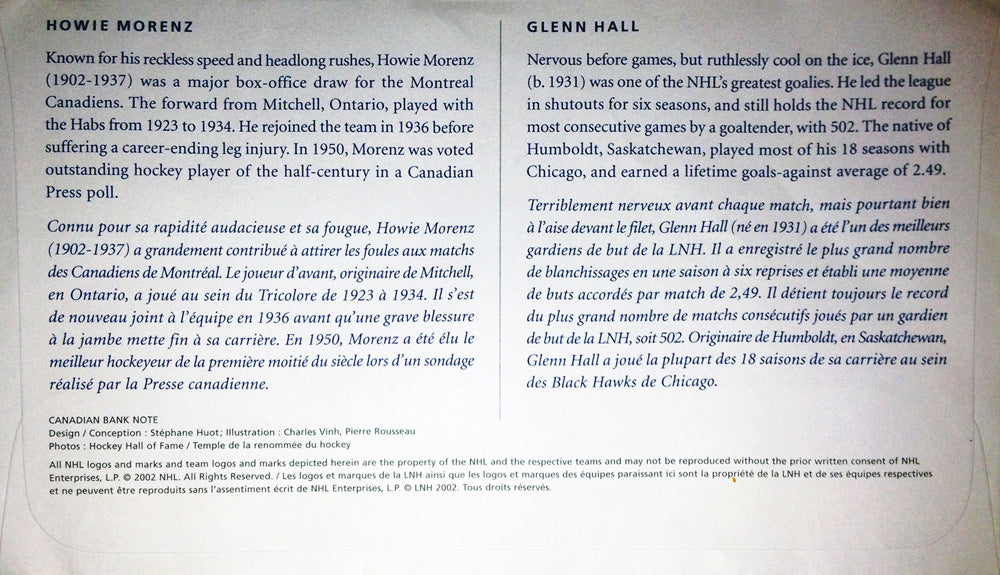 2002 Glenn Hall & Howie Morenz First Day of Issue Stamps-2