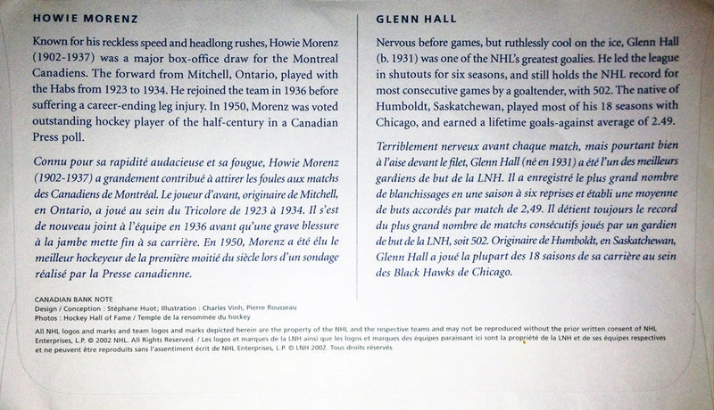 2002 Glenn Hall & Howie Morenz First Day of Issue Stamps-2