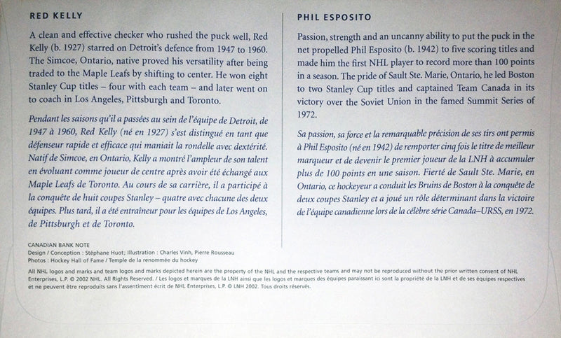 Red Kelly & Phil Esposito 2002 Day of Issue Stamp Set-2