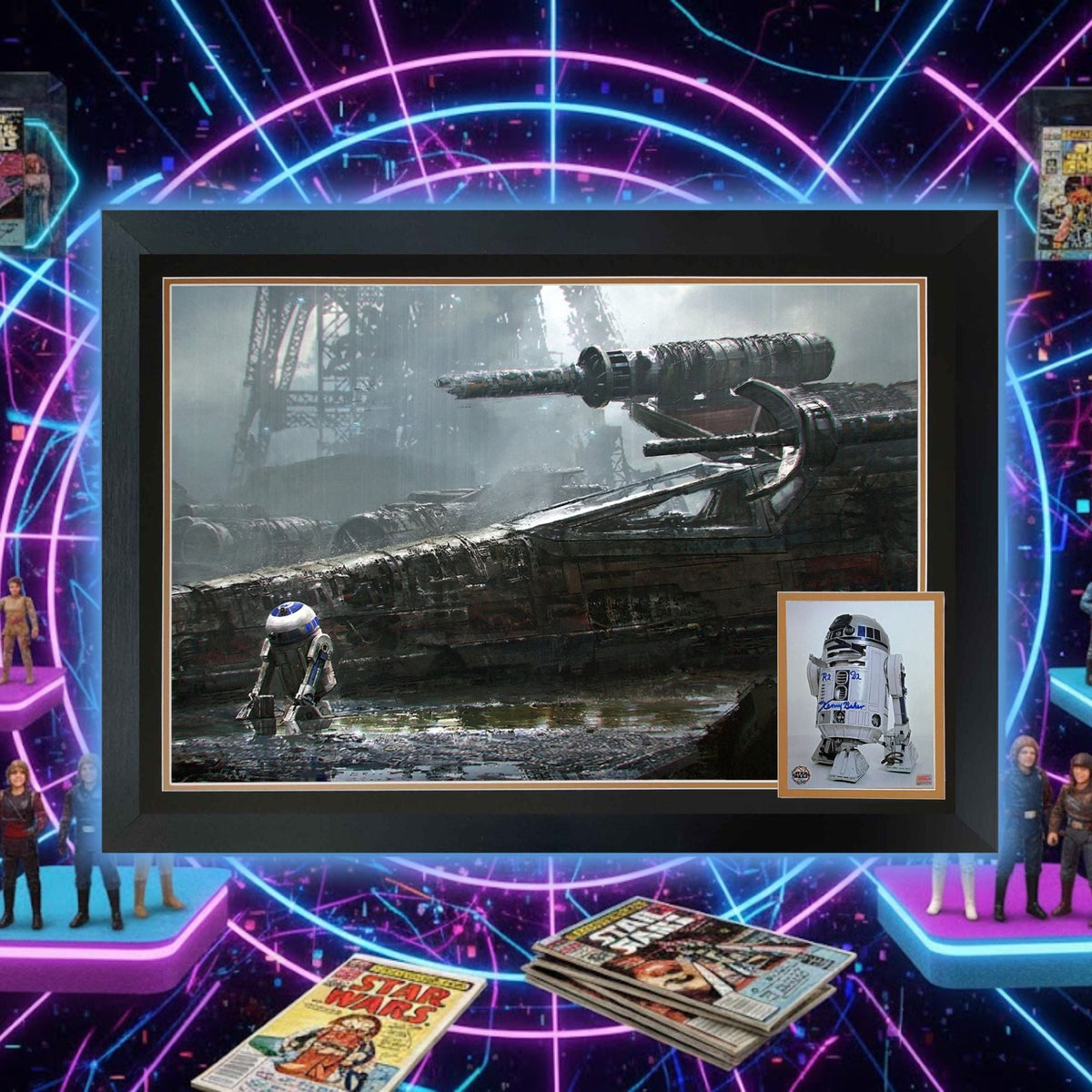 Kenny Baker Signed Star Wars R2-D2 Dagobah Framed Photo (38.5x28)-3