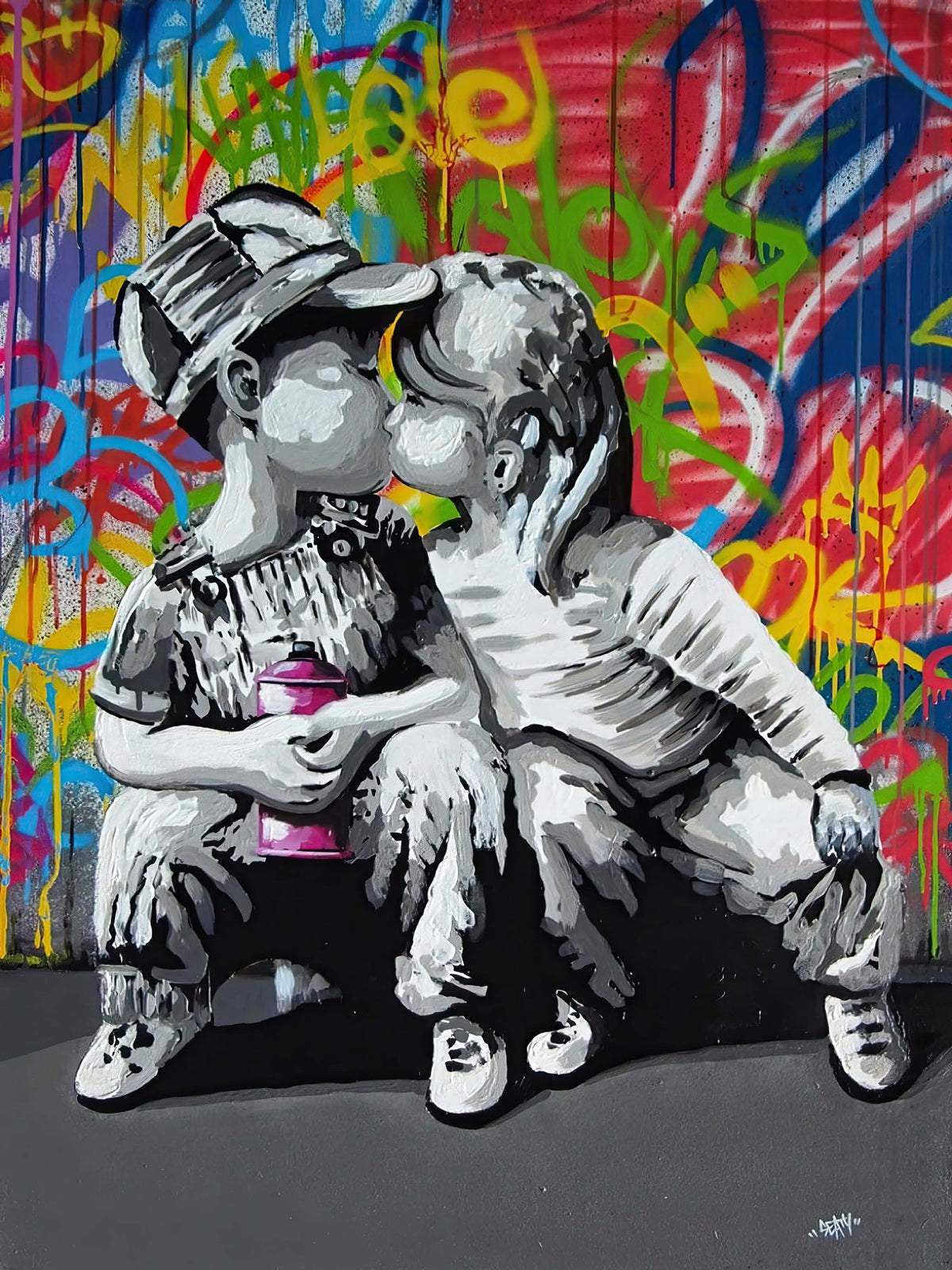 Banksy First Kiss - Urban Street Art Canvas Wall Decor-1