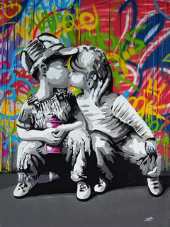 Banksy First Kiss - Urban Street Art Canvas Wall Decor-1