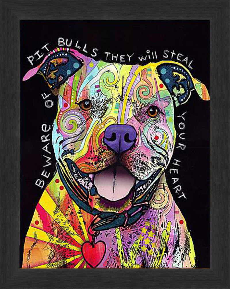 Beware of Pit Bulls Colorful Framed Canvas Wall Art (33.5x23.5)-1