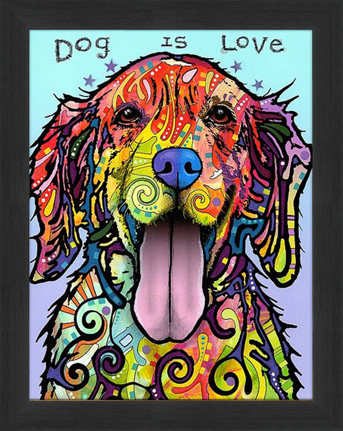 Dog Is Love Colorful Framed Canvas Wall Art (33.5x23.5)