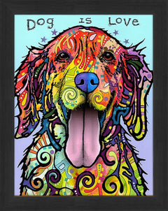 Dog Is Love Colorful Framed Canvas Wall Art (33.5x23.5)-1