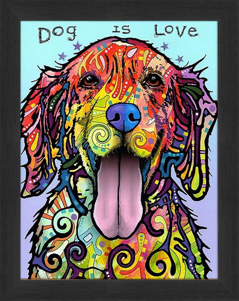 Dog Is Love Colorful Framed Canvas Wall Art (33.5x23.5)-1