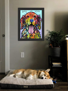Dog Is Love Colorful Framed Canvas Wall Art (33.5x23.5)-2