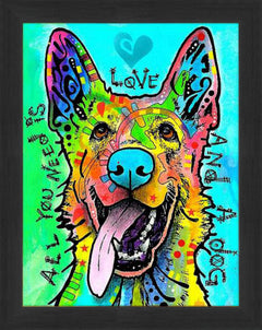 Love and a Dog Colorful Pop Art Framed Wall Decor (33.5x23.5)-1