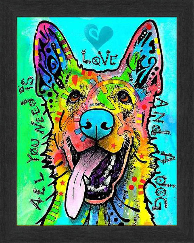 Love and a Dog Colorful Pop Art Framed Wall Decor (33.5x23.5)-1