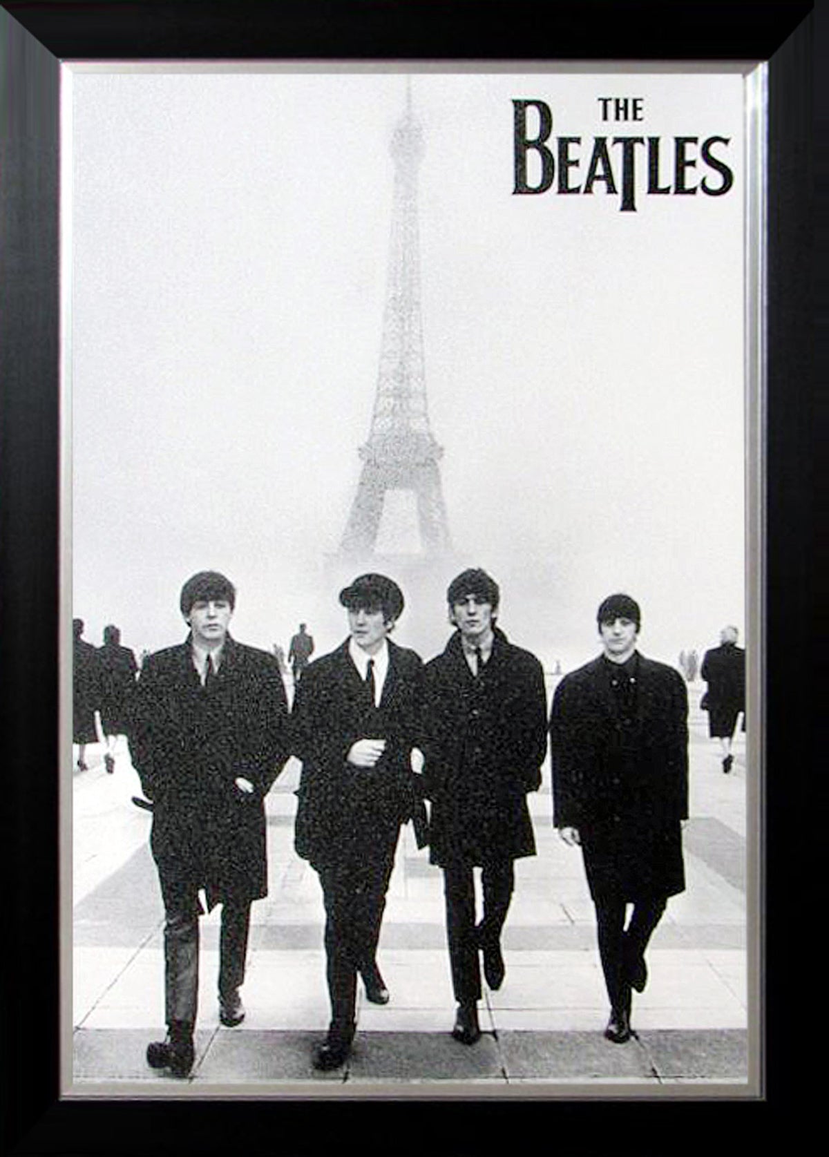 The Beatles at the Eiffel Tower Framed Canvas (33.5x23.5)-1