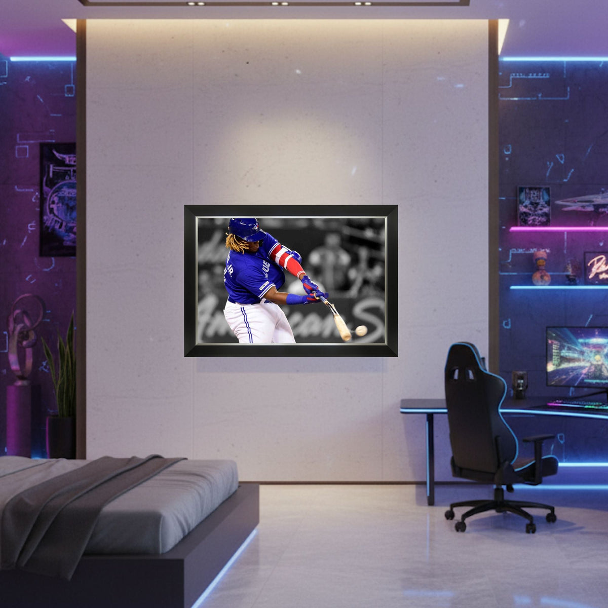 Vladimir Guerrero Jr. Bat Breaking Framed Canvas (33.5x23.5)-4