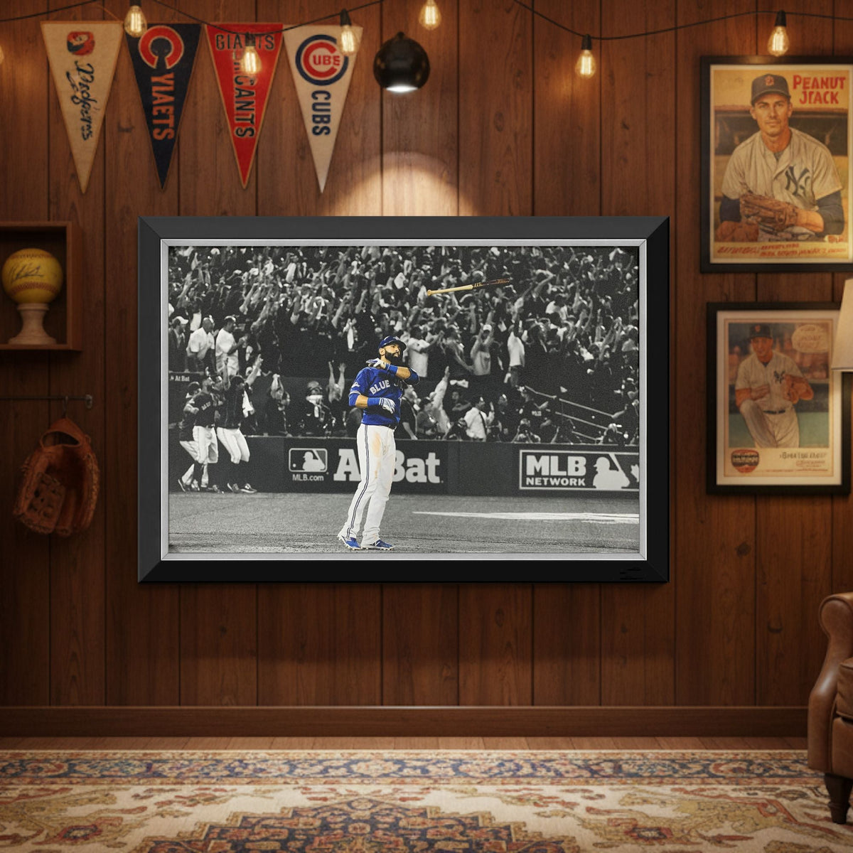 Jose Bautista Iconic Bat Flip Framed Canvas (33.5x23.5)-2