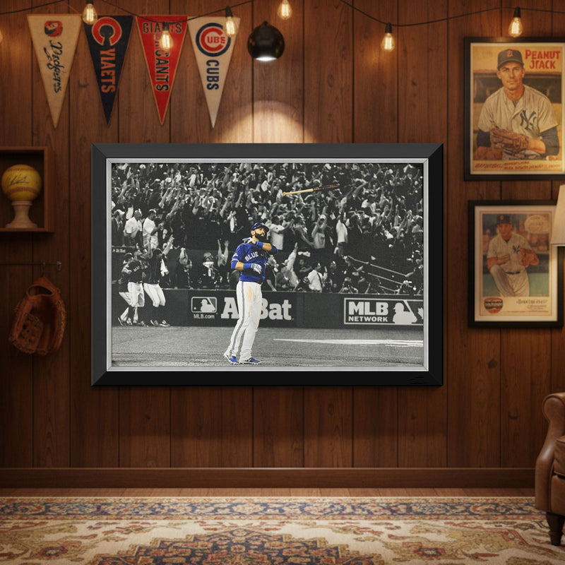 Jose Bautista Iconic Bat Flip Framed Canvas (33.5x23.5)-2