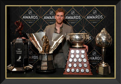 Connor McDavid NHL Trophy Wins Framed Canvas (33.5x23.5)-1