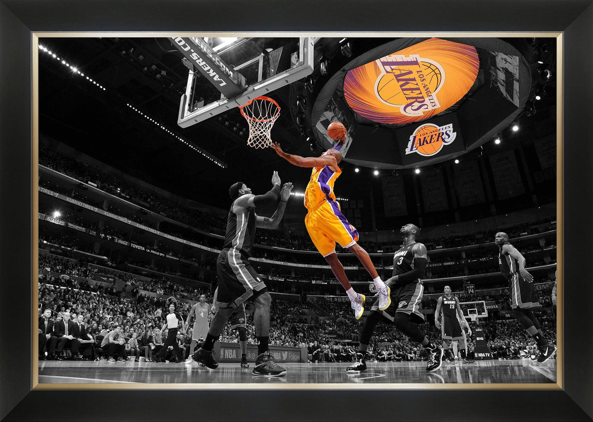 Kobe Bryant Soars Over LeBron James Framed Canvas (33.5x23.5)