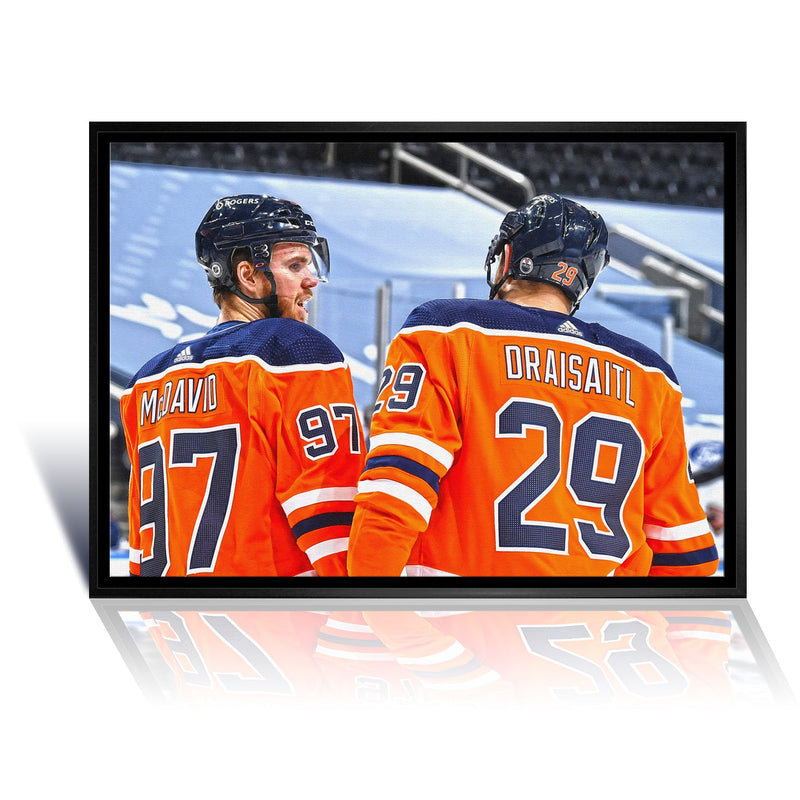 Connor McDavid and Leon Draisaitl Edmonton Framed Canvas-1