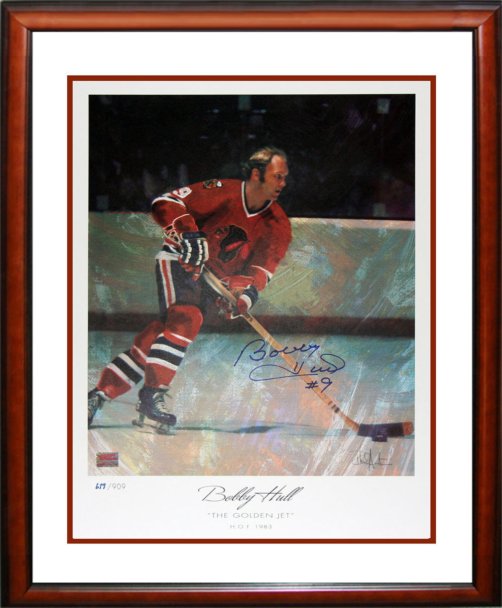 Bobby Hull Signed Lithograph /909 (27x23)-1