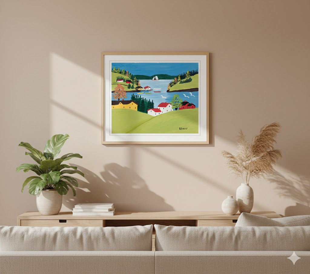 Maud Lewis “Digby Harbour” Folk Art Framed Print (24x28)-5