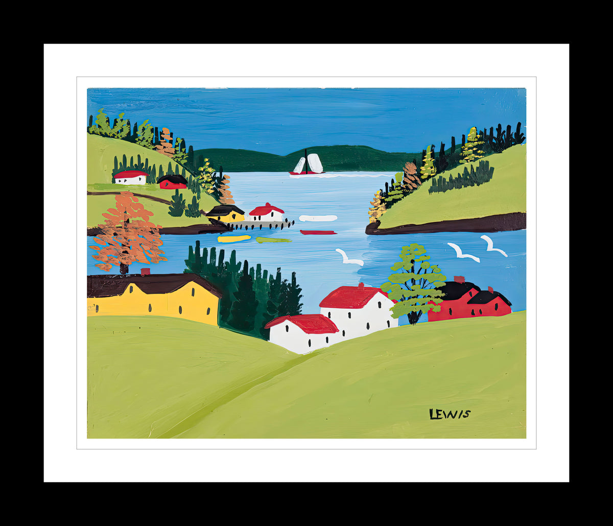 Maud Lewis “Digby Harbour” Folk Art Framed Print (24x28)