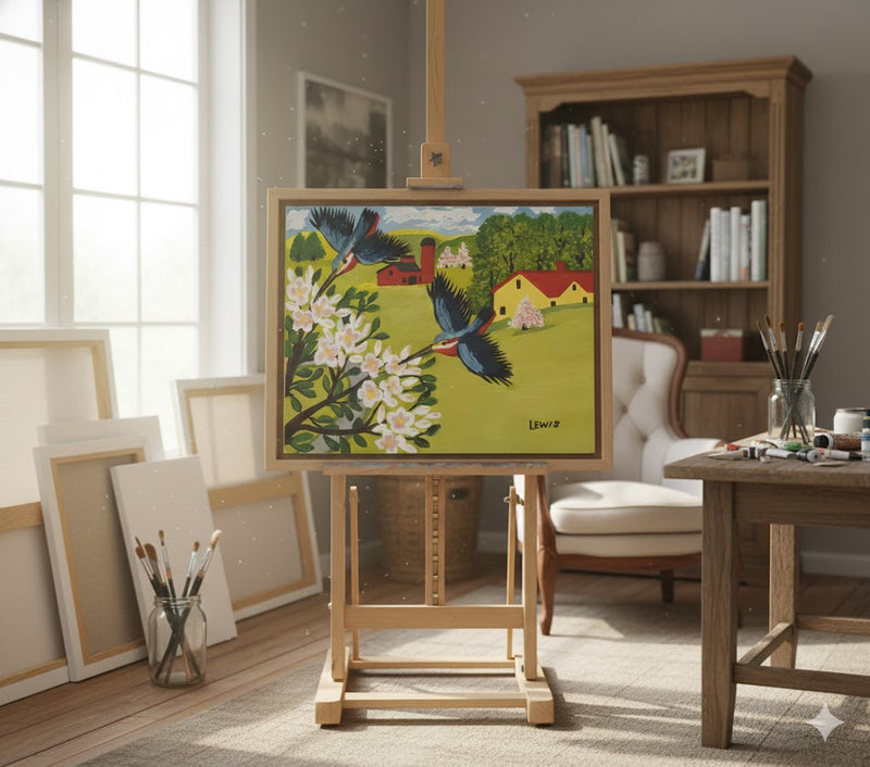 Maud Lewis “Hummingbirds” Folk Art Framed Print (24x28)-2