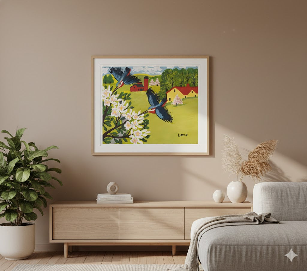 Maud Lewis “Hummingbirds” Folk Art Framed Print (24x28)-5