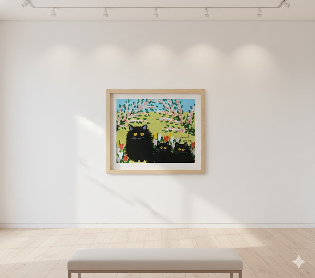 Maud Lewis “Three Black Cats” Folk Art Framed Print (24x28)-3