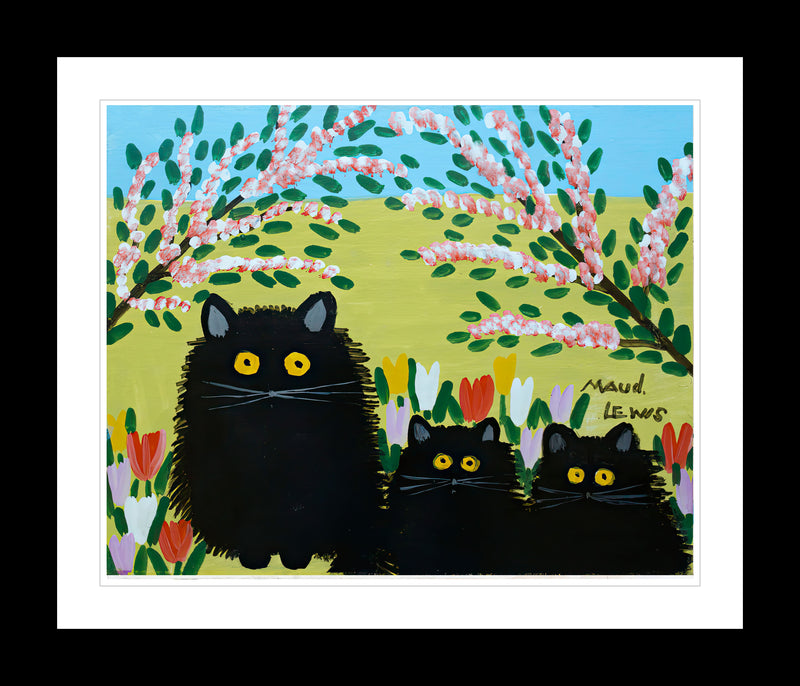Maud Lewis “Three Black Cats” Folk Art Framed Print (24x28)-1