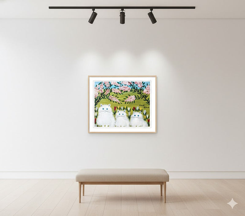 Maud Lewis “Three White Cats” Folk Art Framed Print (24x28)-3