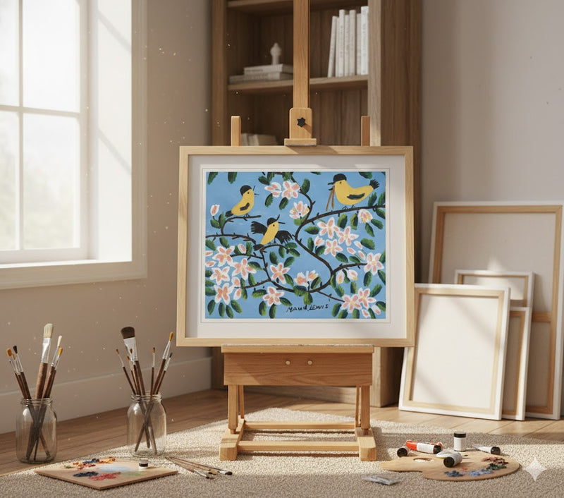 Maud Lewis “Yellow Birds” Folk Art Framed Print (24x28)-2