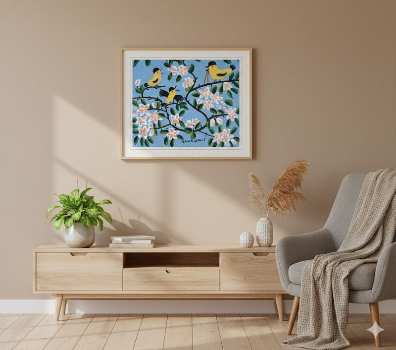 Maud Lewis “Yellow Birds” Folk Art Framed Print (24x28)-5
