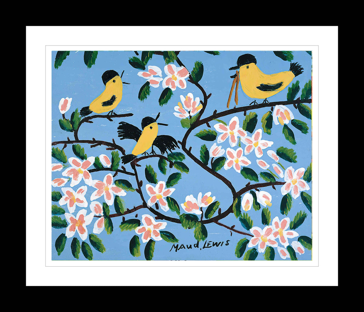 Maud Lewis “Yellow Birds” Folk Art Framed Print (24x28)-1