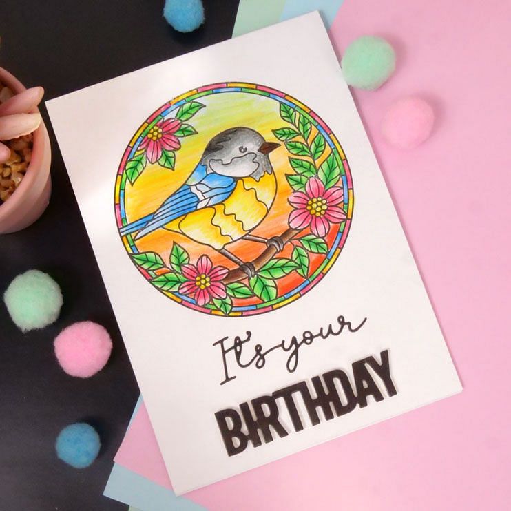 For the Love of Stamps - Stained Glass Birdie Blossoms