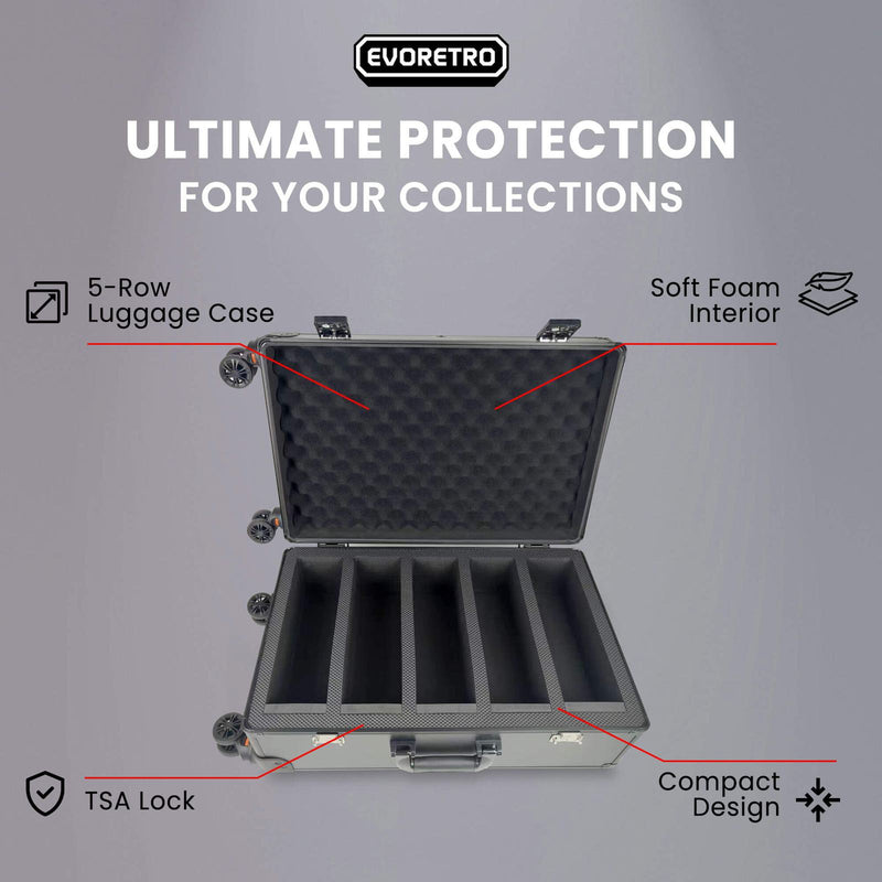 EVORETRO Graded Card Case — Show-Day Roller, TSA Lock, Foam-11