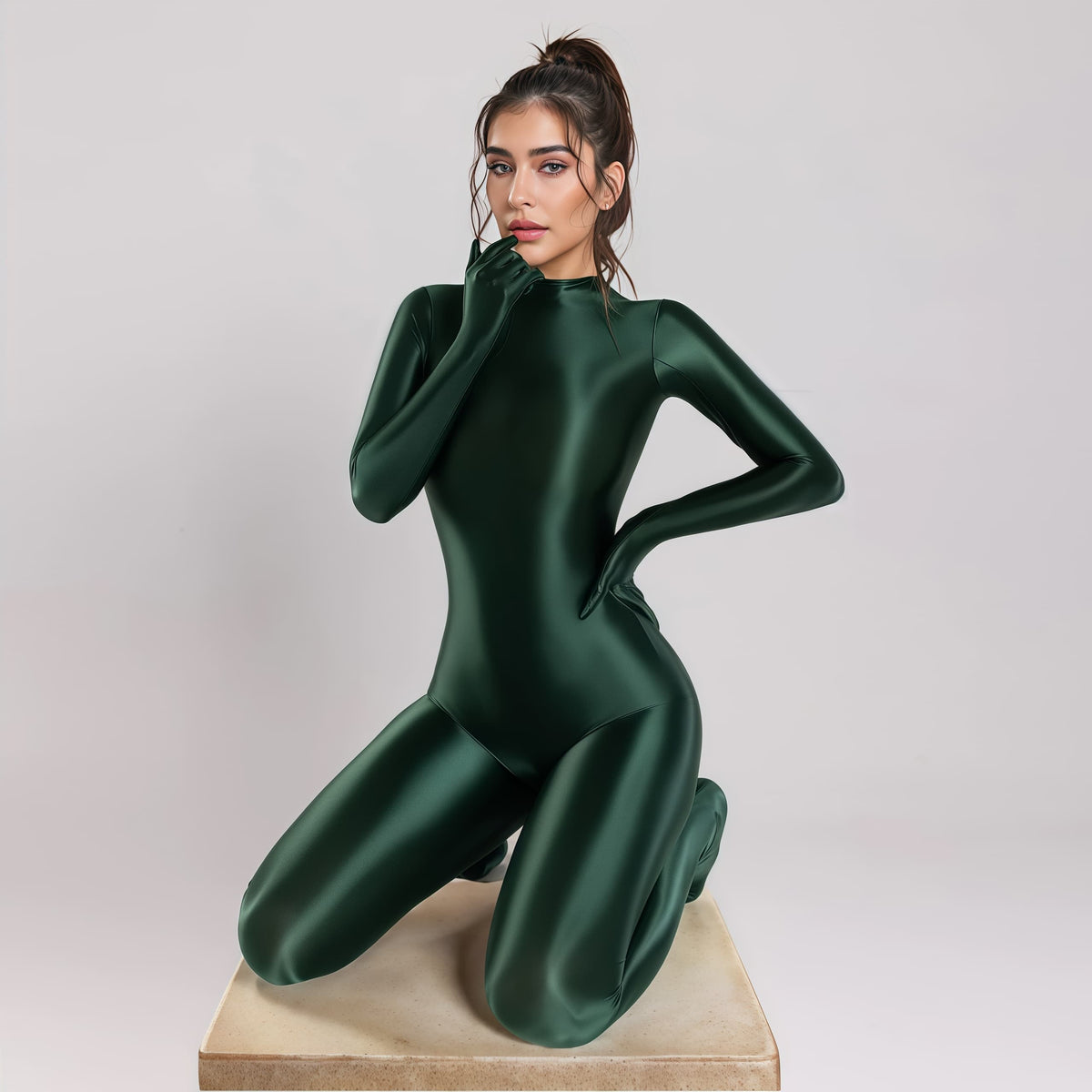 Spandex Nylon Full Bodysuit Zentai Shinny Cosplay Jumpsuit Attached Gloves-12