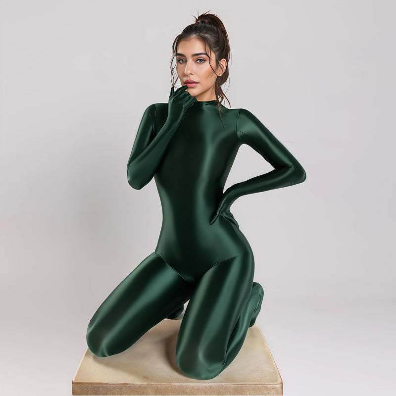 Spandex Nylon Full Bodysuit Zentai Shinny Cosplay Jumpsuit Attached Gloves-12