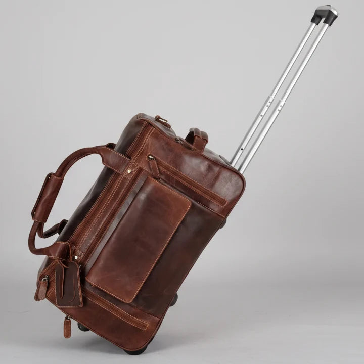 Greenwood Leather Wheeled Duffel Bag. Vintage Sandel Travel Trolley-7