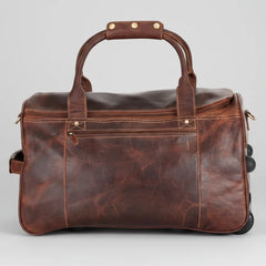 Greenwood Leather Wheeled Duffel Bag. Vintage Sandel Travel Trolley-4