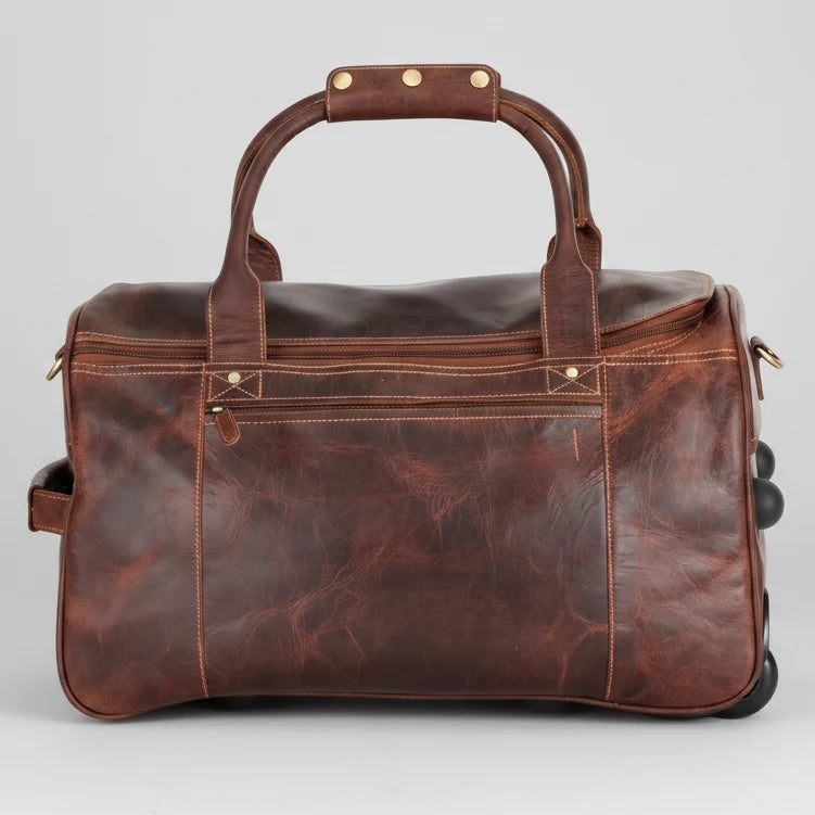 Greenwood Leather Wheeled Duffel Bag. Vintage Sandel Travel Trolley-4