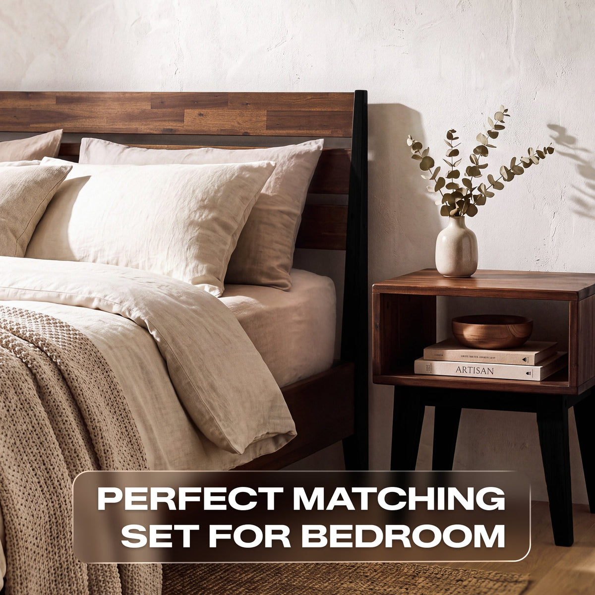 [Buy 1 Get 1] Emery Solid Wood Bed Frame & Nightstand-4