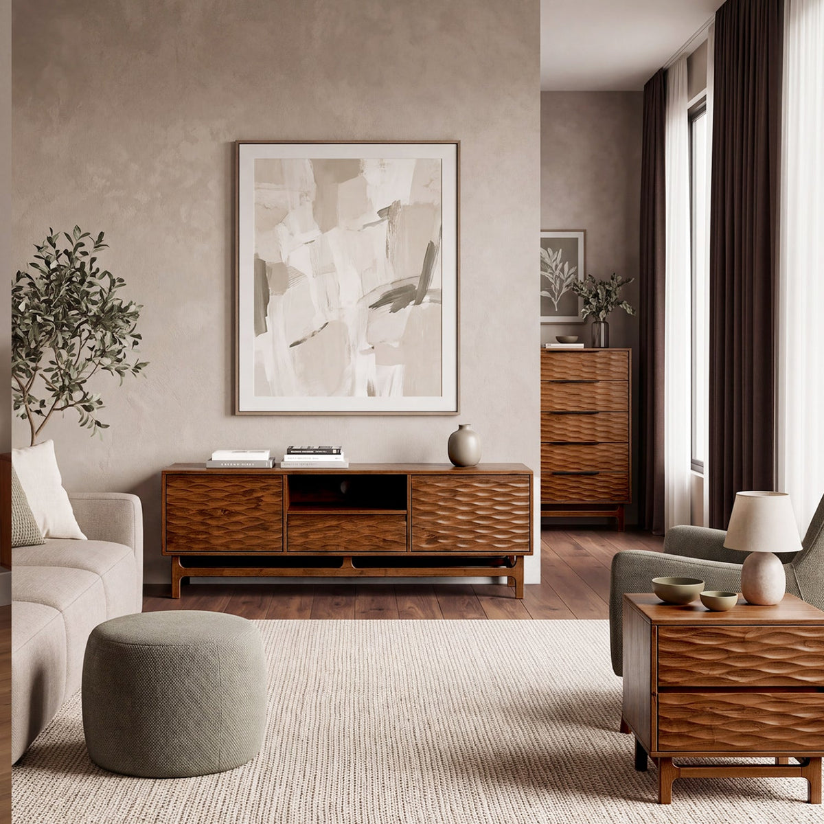 Cómoda Elara de madera maciza con 5 cajones-10