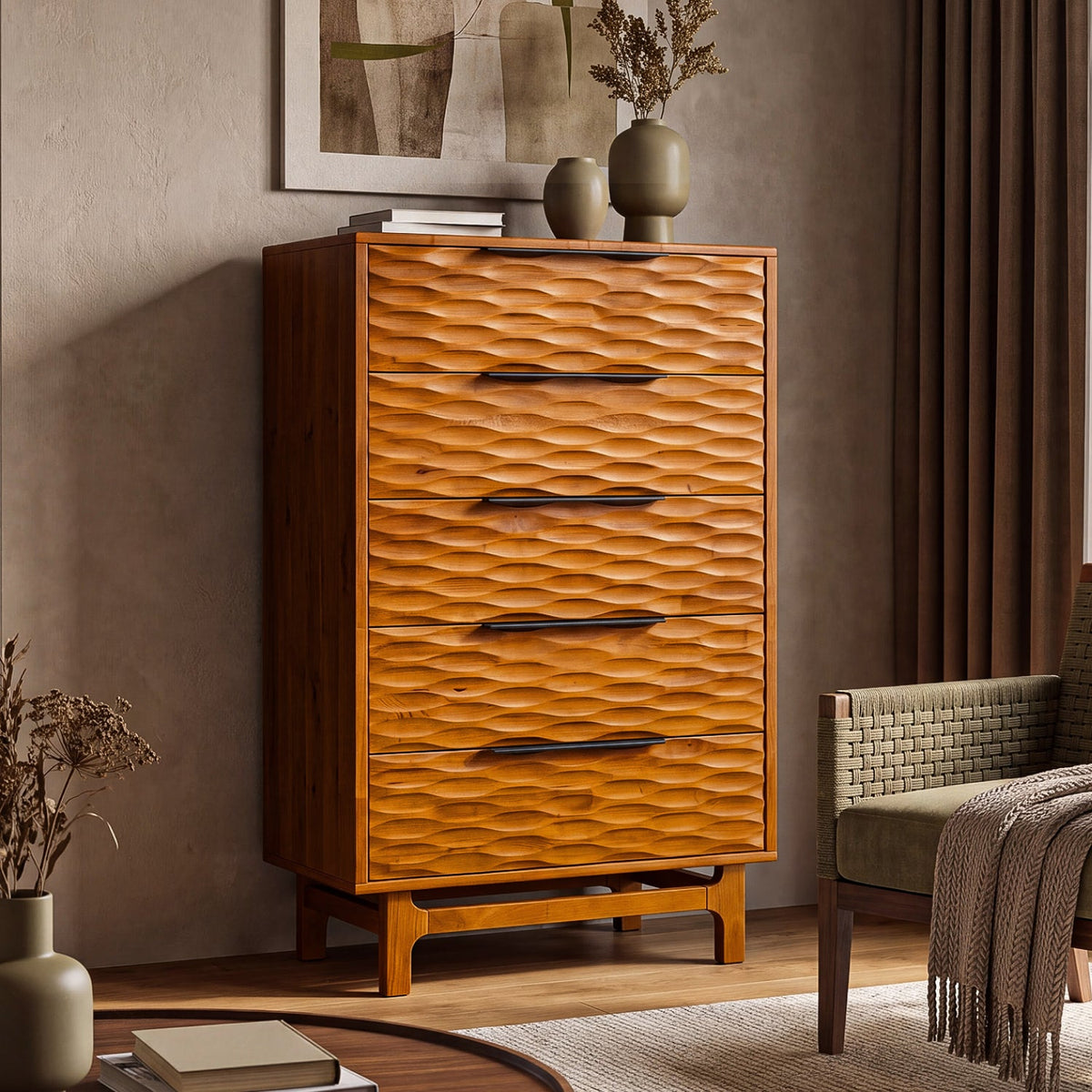 Cómoda Elara de madera maciza con 5 cajones-12