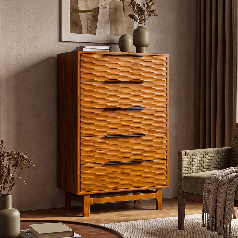 Cómoda Elara de madera maciza con 5 cajones-12