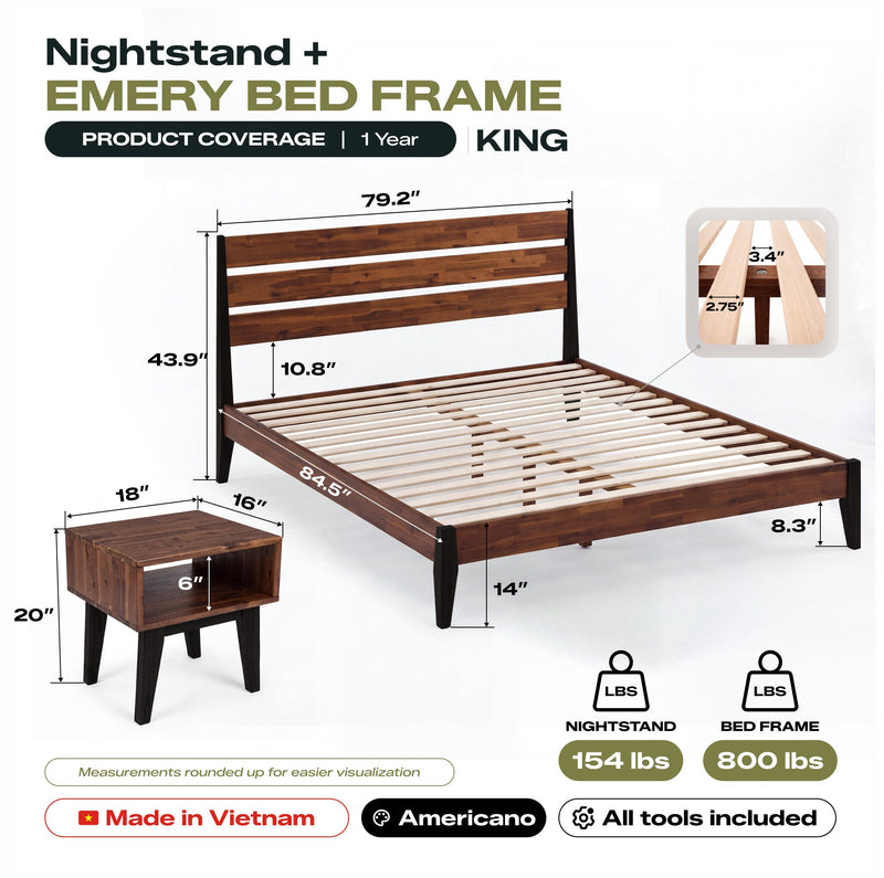 [Buy 1 Get 1] Emery Solid Wood Bed Frame & Nightstand-8