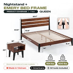 [Buy 1 Get 1] Emery Solid Wood Bed Frame & Nightstand-9