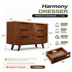 Harmony Solid Wood Dresser with 6 Drawers-3