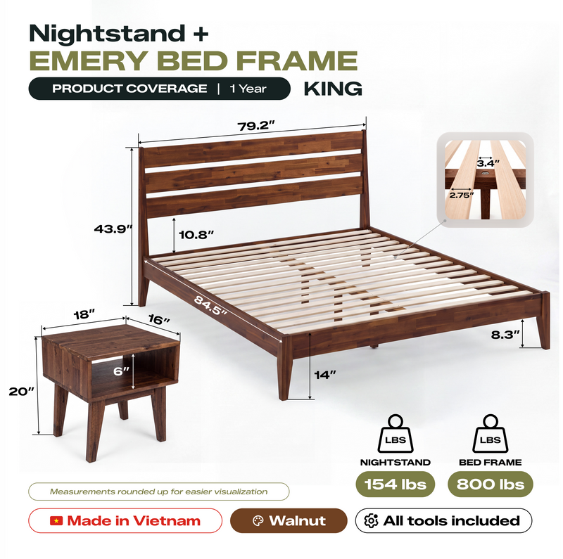 [Buy 1 Get 1] Emery Solid Wood Bed Frame & Nightstand-18